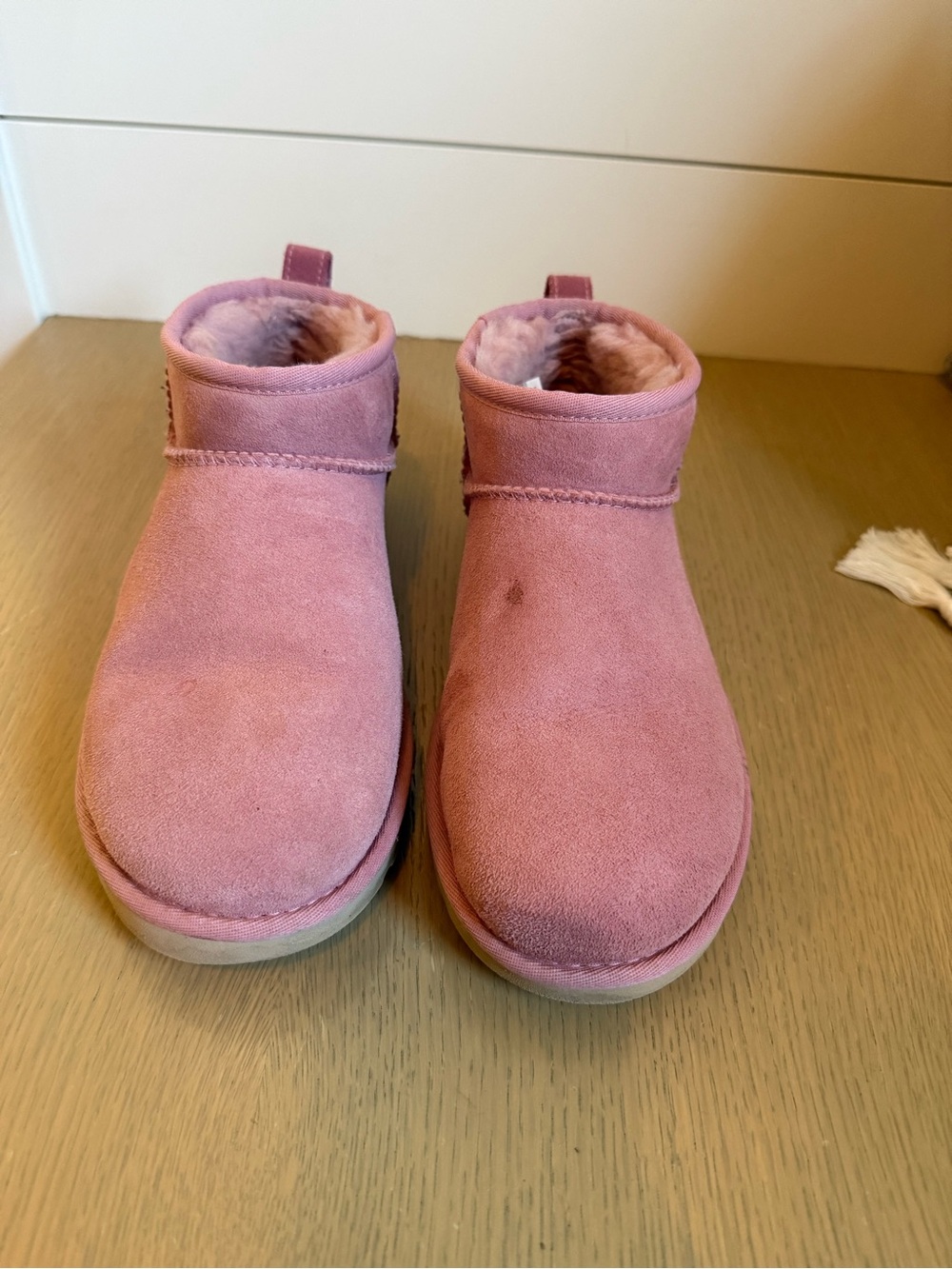 UGG Pink Suede Mini Booties